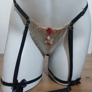 CALCINHA JOIA E LIGA DE PERNA E COLEIRA